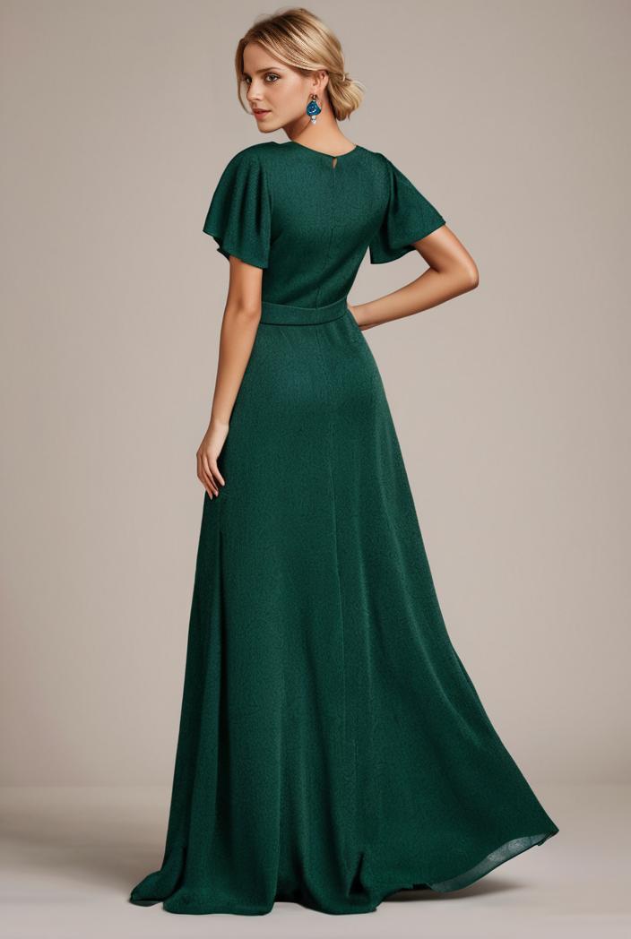 glitter high low front side slit ruffled v neck evening dress 123316
