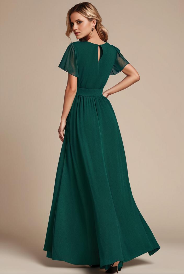 glitter high low front side slit ruffled v neck evening dress 123317