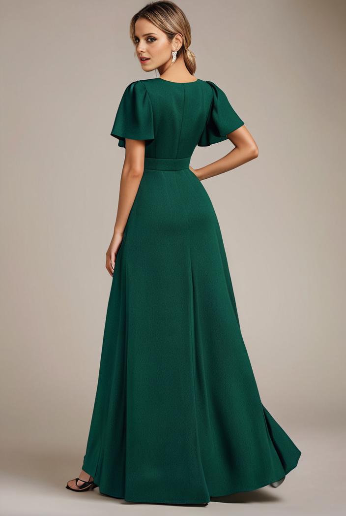 glitter high low front side slit ruffled v neck evening dress 123318
