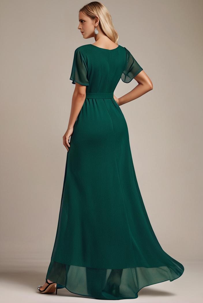 glitter high low front side slit ruffled v neck evening dress 123319
