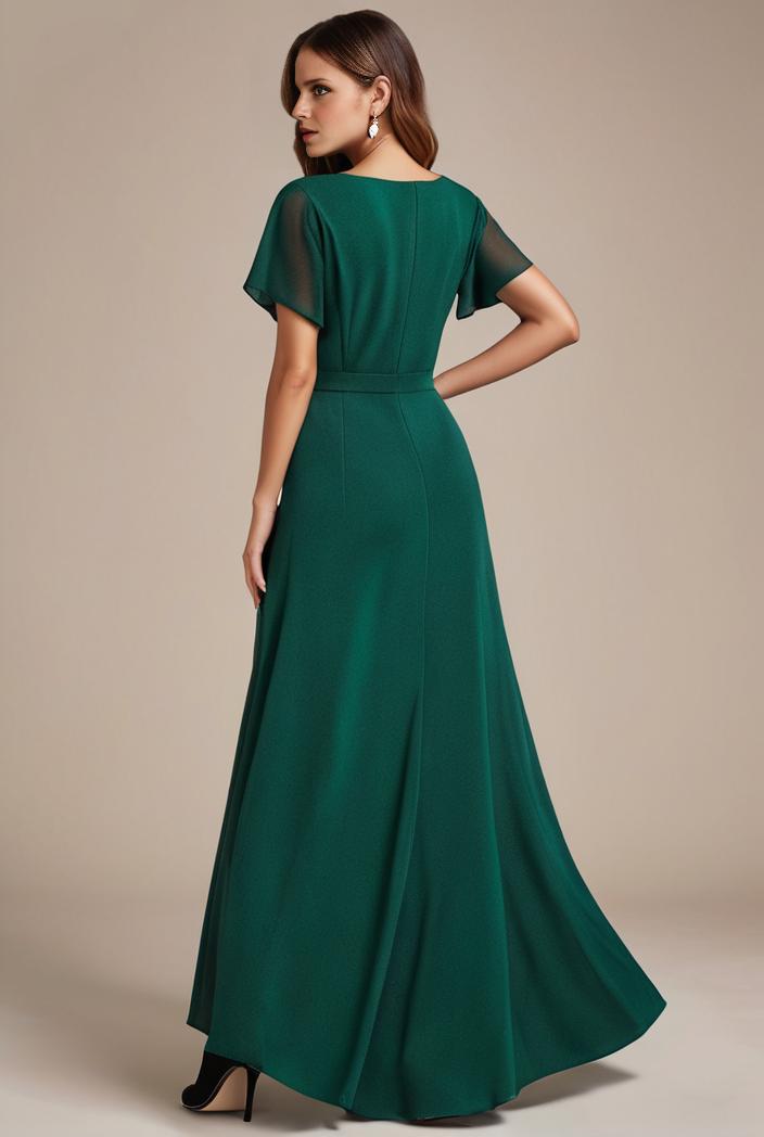 glitter high low front side slit ruffled v neck evening dress 123320