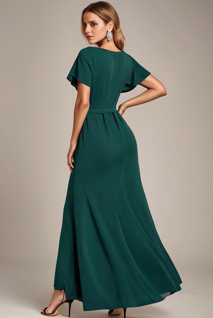 glitter high low front side slit ruffled v neck evening dress 123322