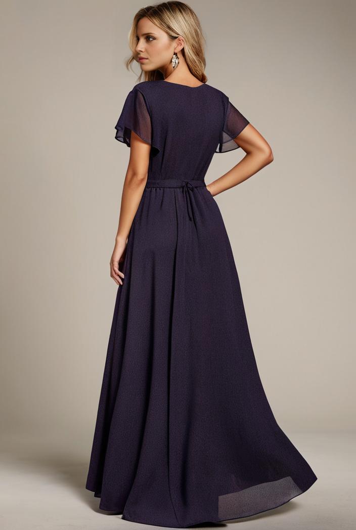 glitter high low front side slit ruffled v neck evening dress 123323