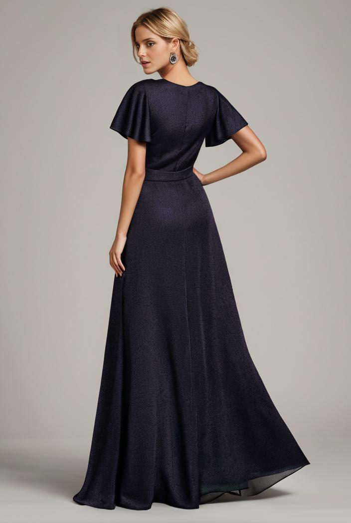 glitter high low front side slit ruffled v neck evening dress 123324