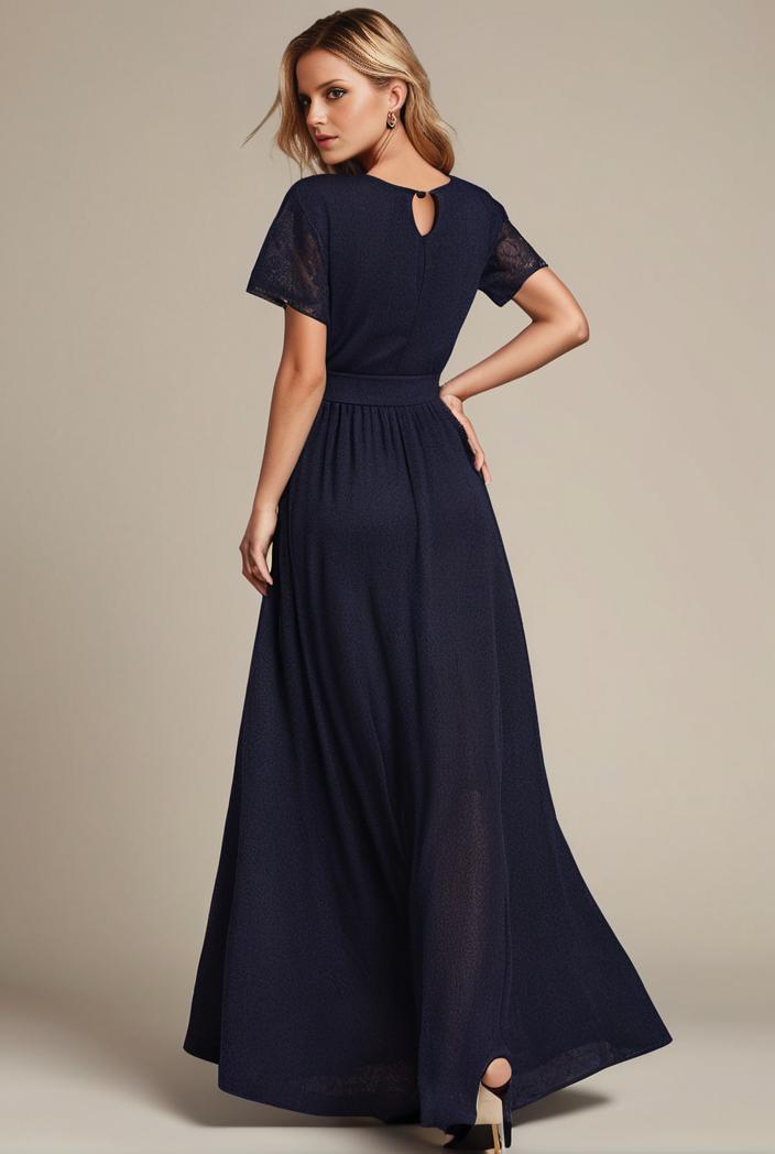 glitter high low front side slit ruffled v neck evening dress 123325