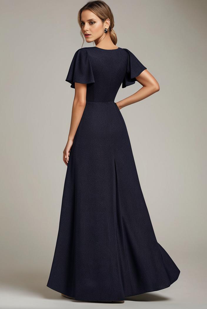 glitter high low front side slit ruffled v neck evening dress 123326
