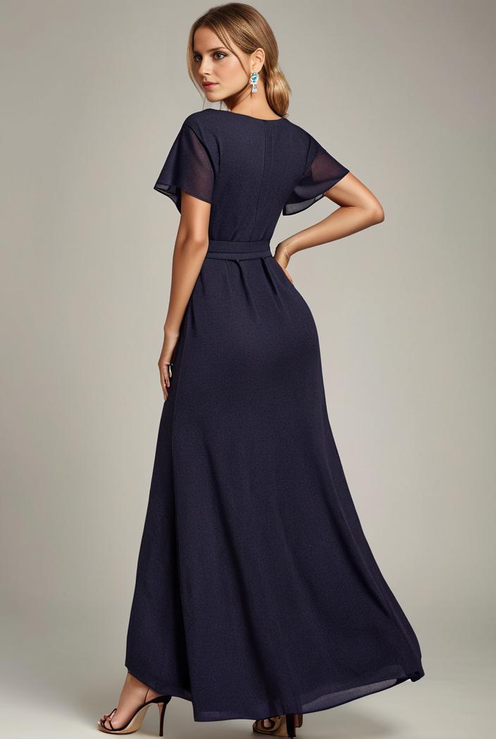 glitter high low front side slit ruffled v neck evening dress 123329