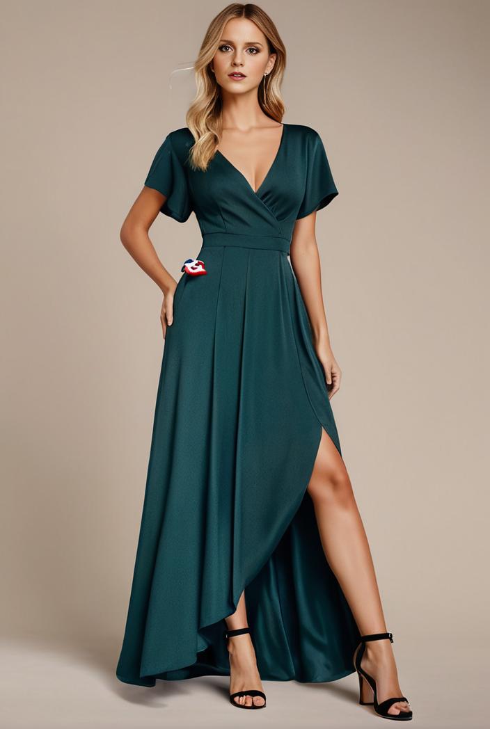 glitter high low front side slit ruffled v neck evening dress 123345