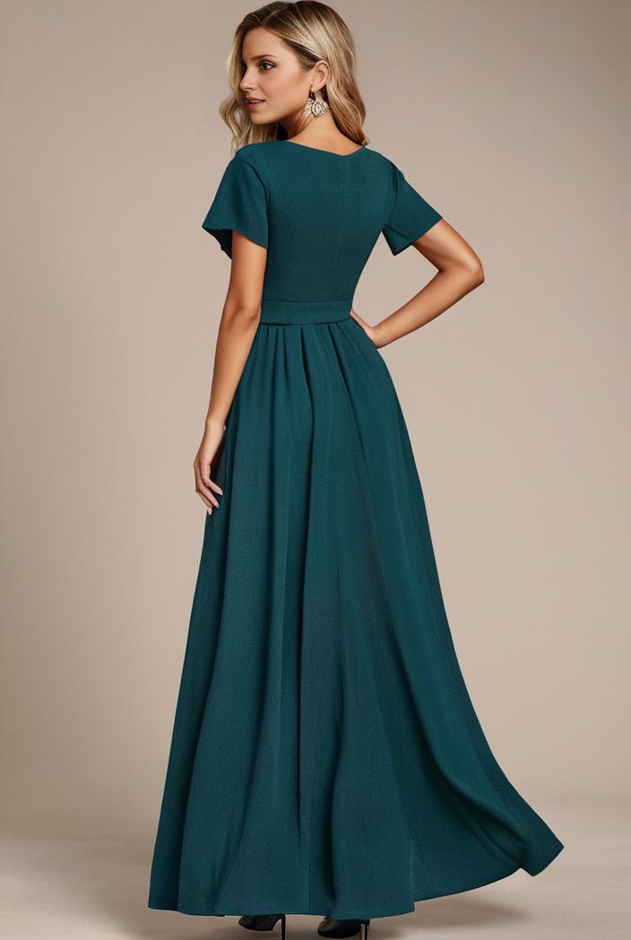 glitter high low front side slit ruffled v neck evening dress 123353