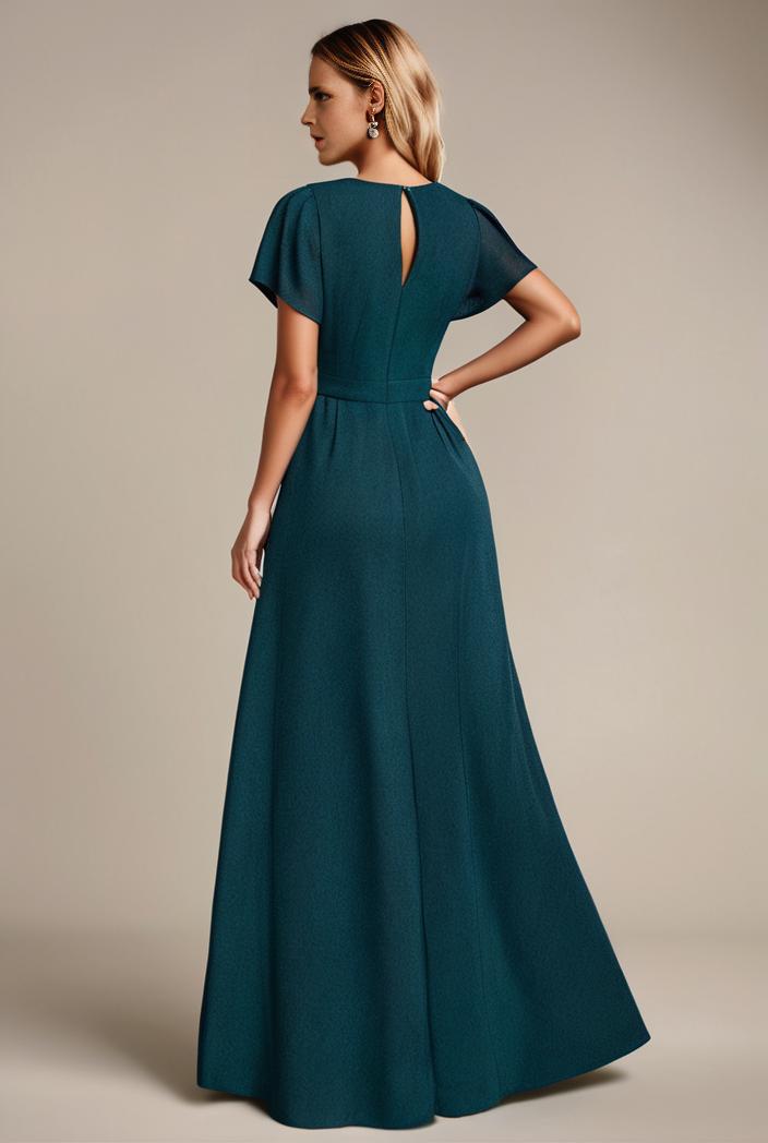 glitter high low front side slit ruffled v neck evening dress 123356