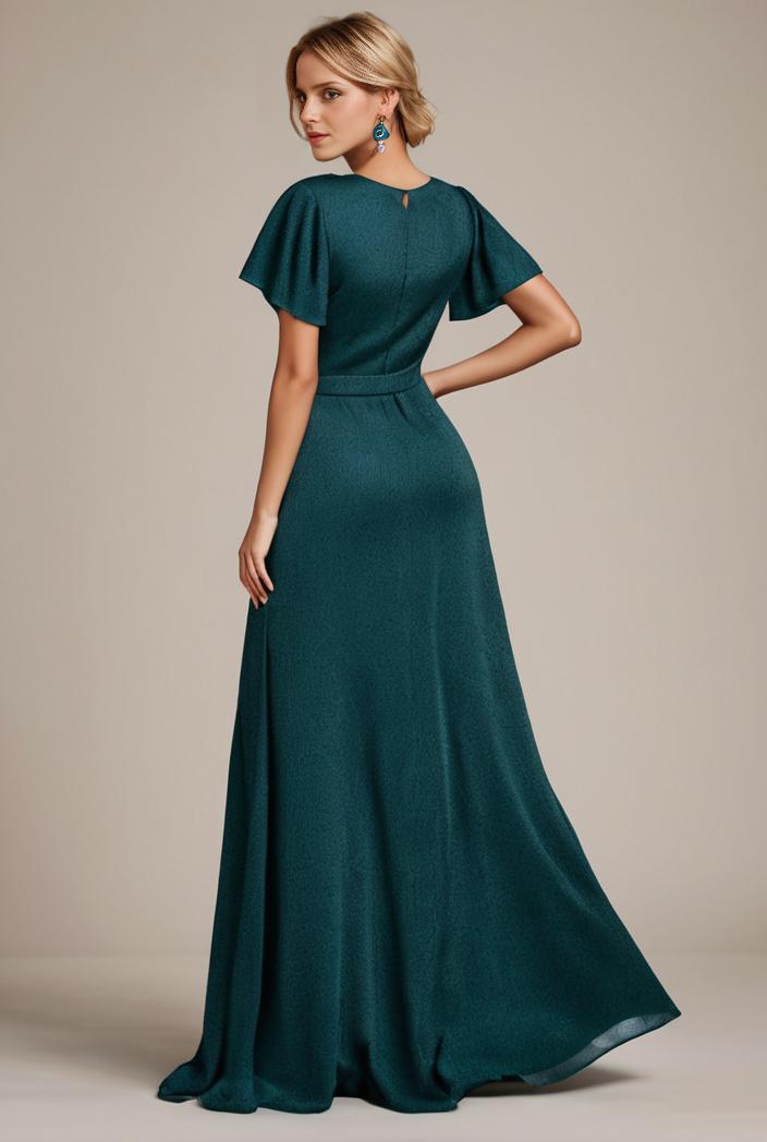 glitter high low front side slit ruffled v neck evening dress 123354