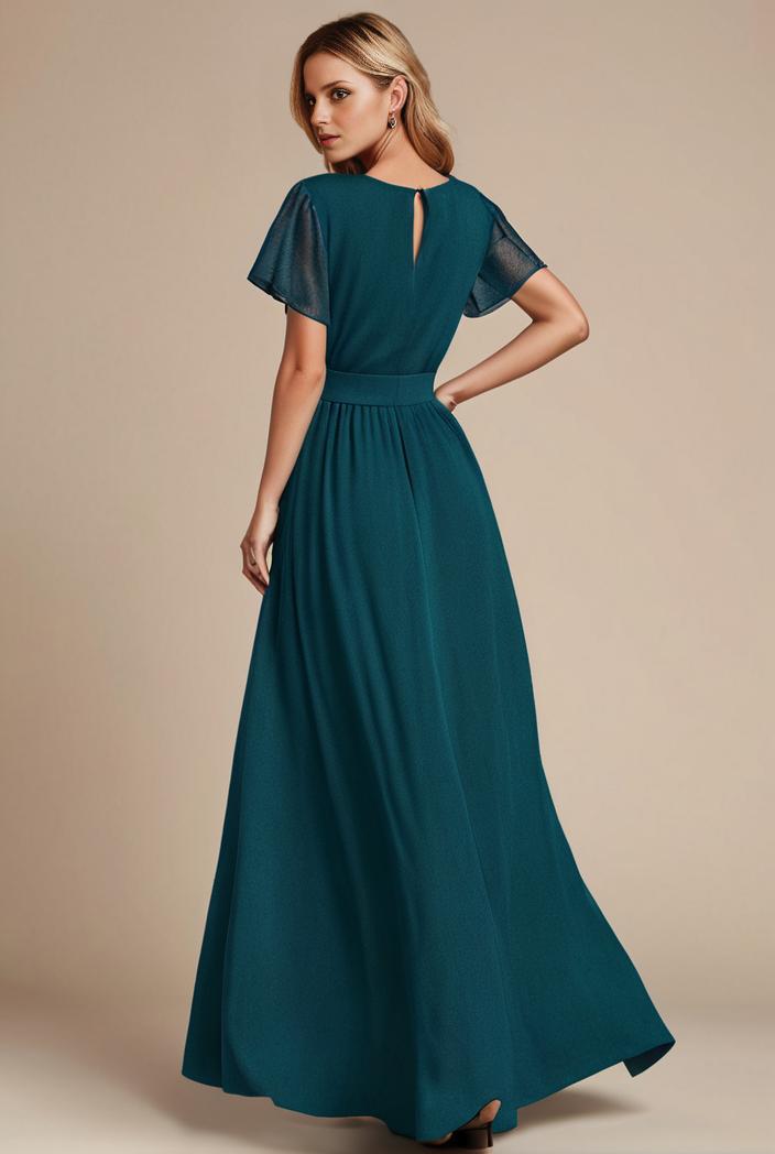 glitter high low front side slit ruffled v neck evening dress 123357