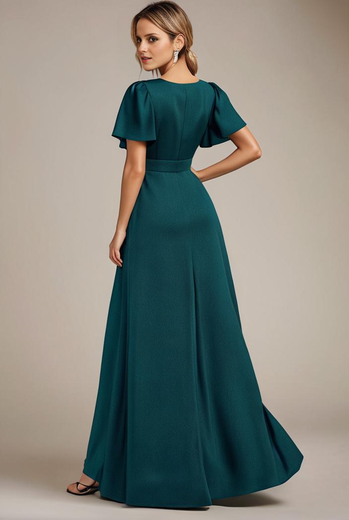 glitter high low front side slit ruffled v neck evening dress 123360