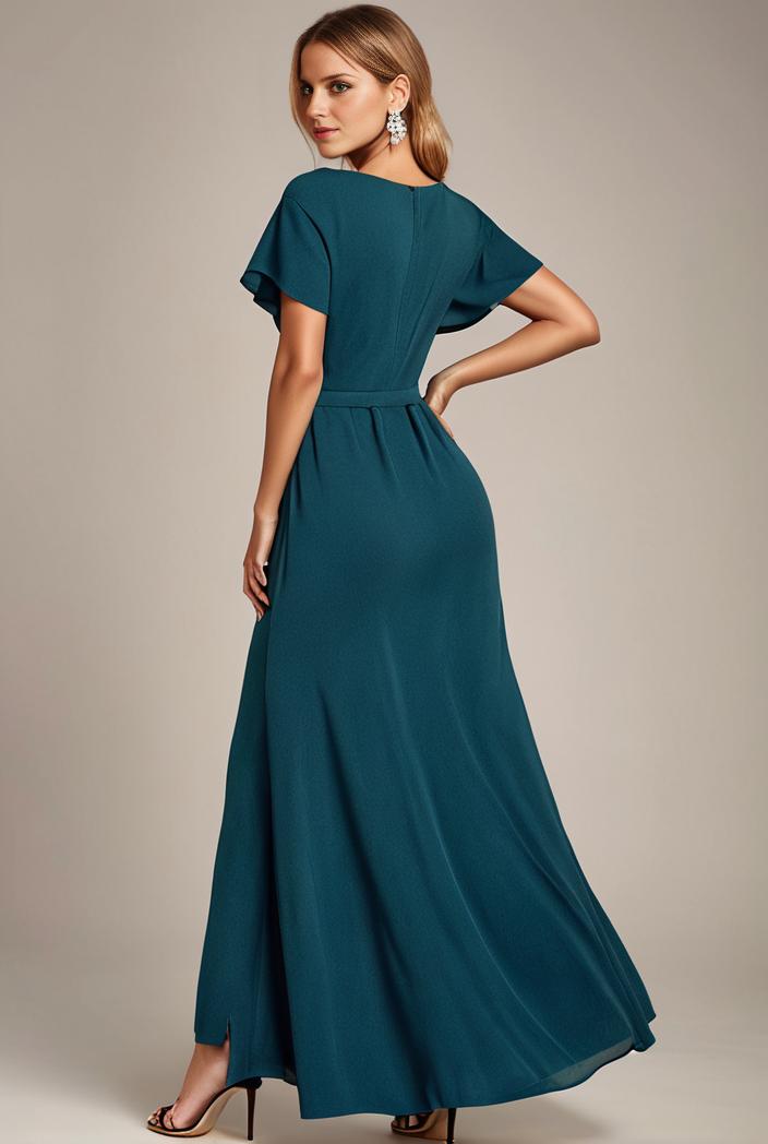 glitter high low front side slit ruffled v neck evening dress 123361