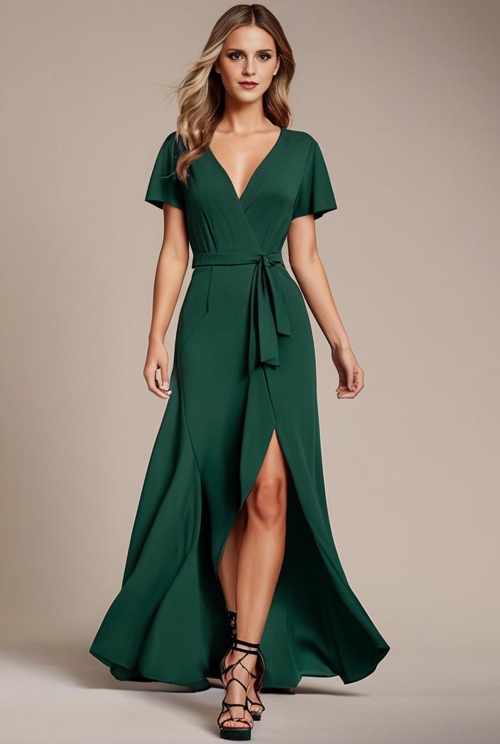 glitter high low front side slit ruffled v neck evening dress 123362