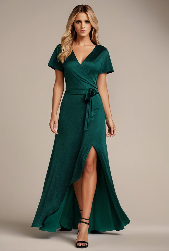 glitter high low front side slit ruffled v neck evening dress 123363