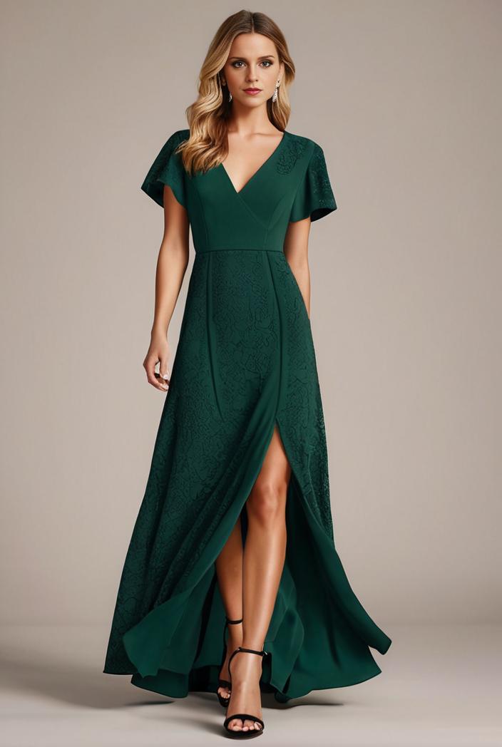glitter high low front side slit ruffled v neck evening dress 123364