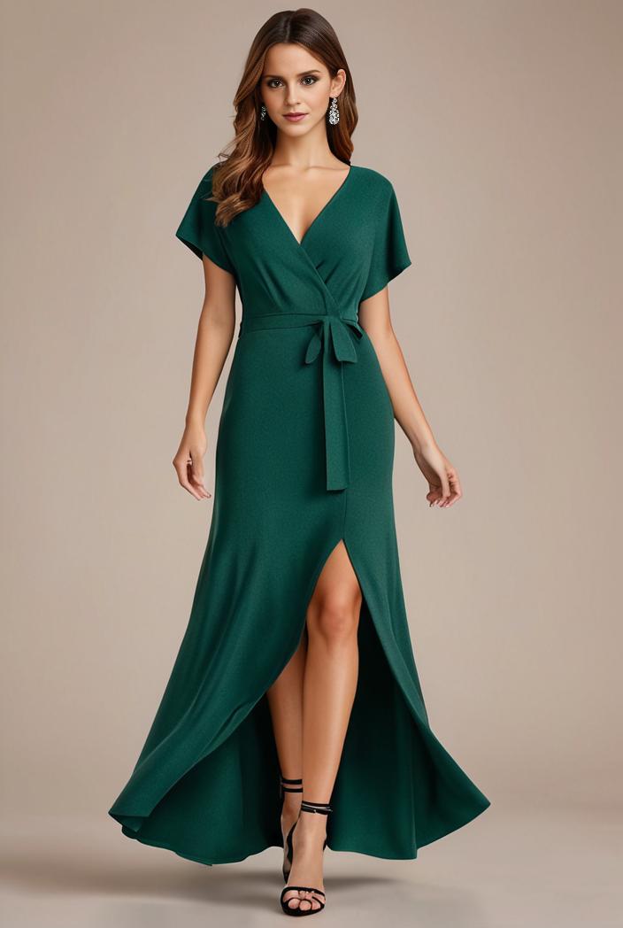 glitter high low front side slit ruffled v neck evening dress 123368
