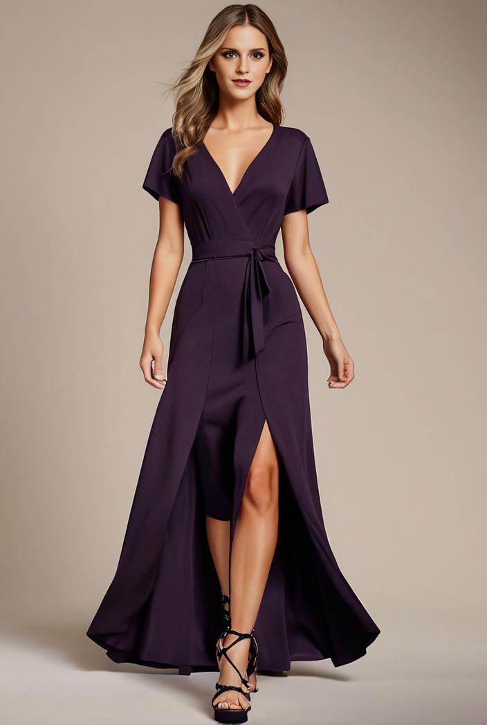 glitter high low front side slit ruffled v neck evening dress 123370