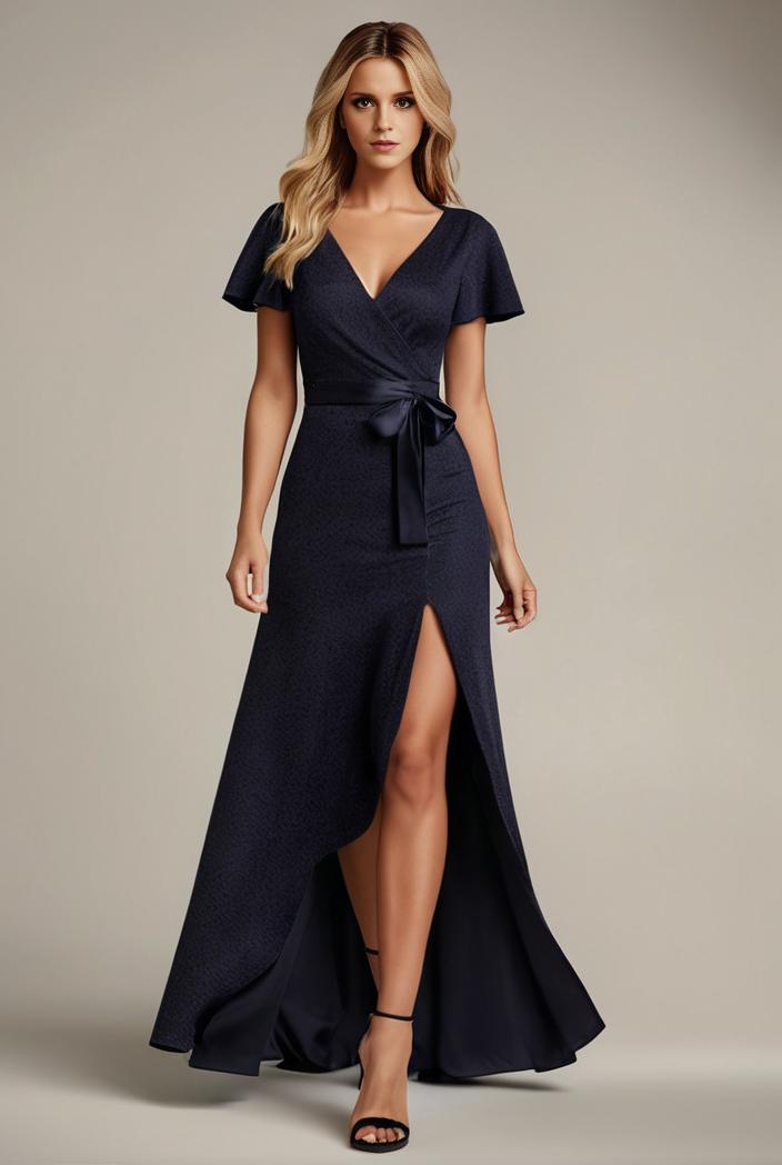 glitter high low front side slit ruffled v neck evening dress 123372