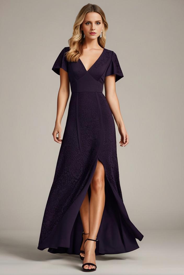 glitter high low front side slit ruffled v neck evening dress 123371