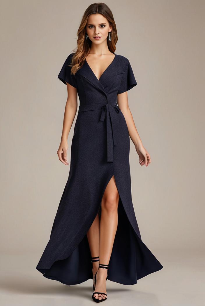 glitter high low front side slit ruffled v neck evening dress 123376