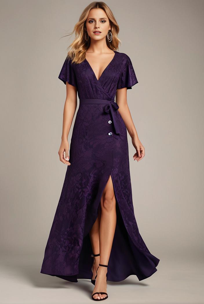 glitter high low front side slit ruffled v neck evening dress 123377