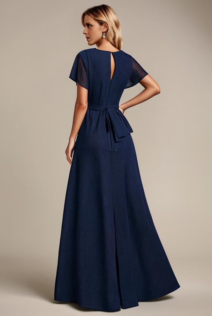 glitter high low front side slit ruffled v neck evening dress 123379