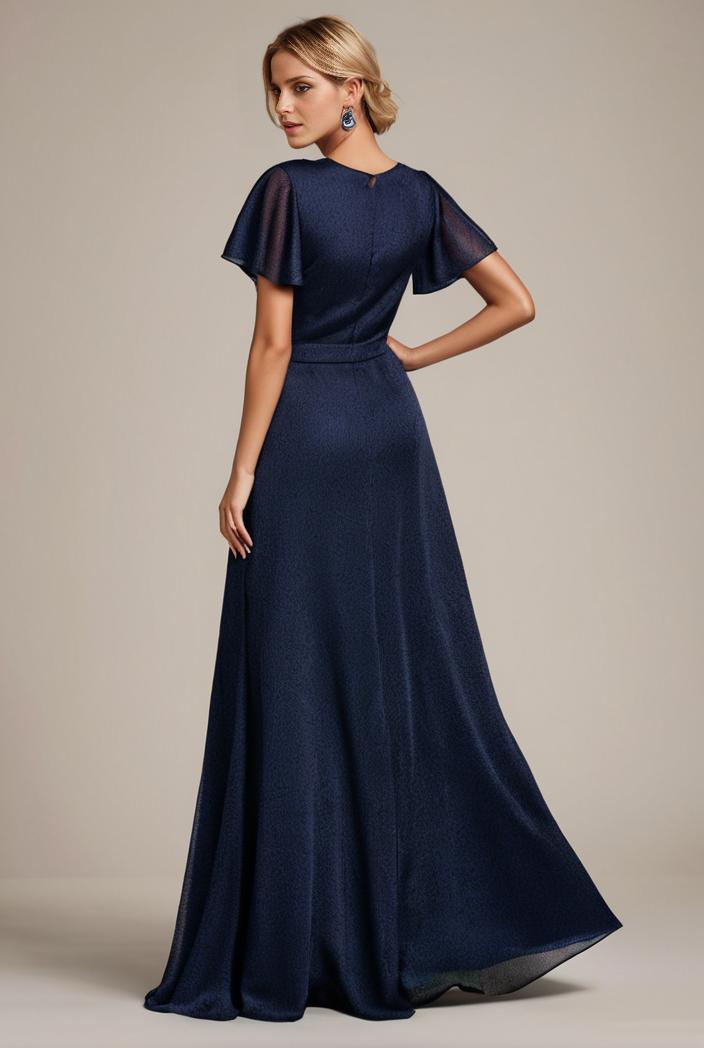 glitter high low front side slit ruffled v neck evening dress 123380