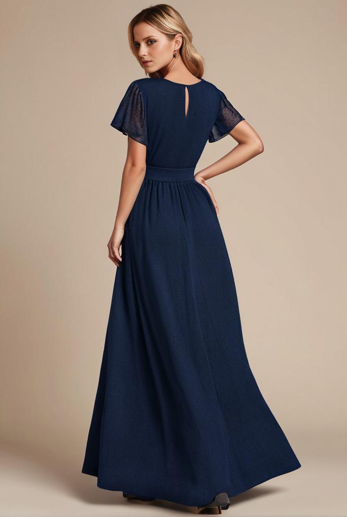 glitter high low front side slit ruffled v neck evening dress 123381