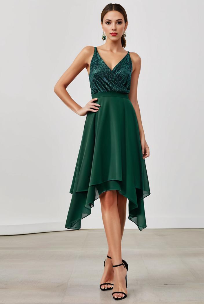 deep v neck lace chiffon bridesmaid dress with asymmetrical hem 128870