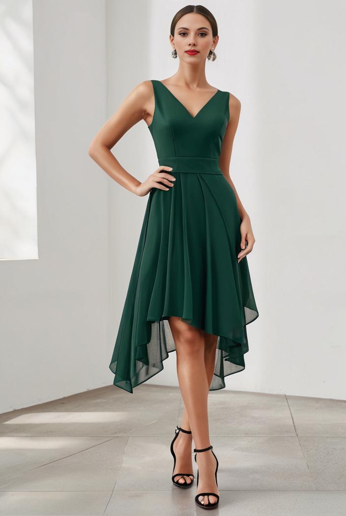 deep v neck lace chiffon bridesmaid dress with asymmetrical hem 128872