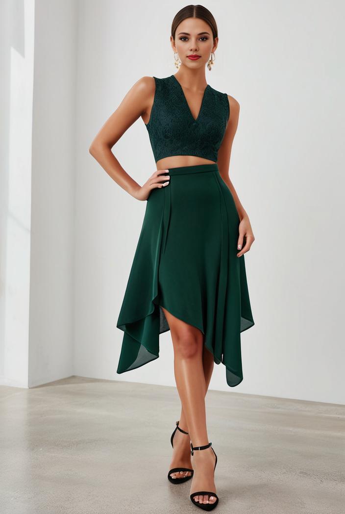 deep v neck lace chiffon bridesmaid dress with asymmetrical hem 128873