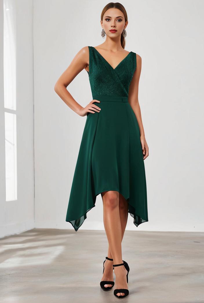 deep v neck lace chiffon bridesmaid dress with asymmetrical hem 128875