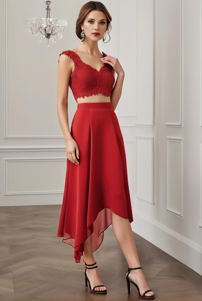 deep v neck lace chiffon bridesmaid dress with asymmetrical hem 128876