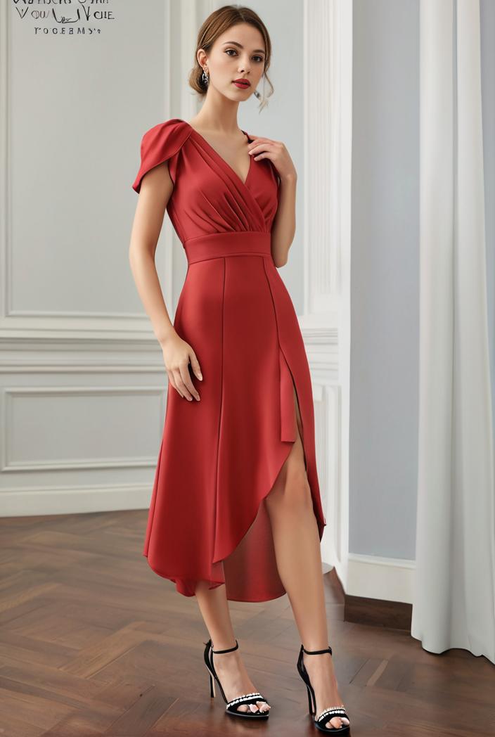 deep v neck lace chiffon bridesmaid dress with asymmetrical hem 128879