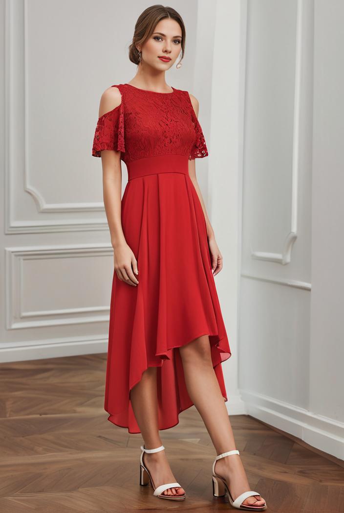 deep v neck lace chiffon bridesmaid dress with asymmetrical hem 128878