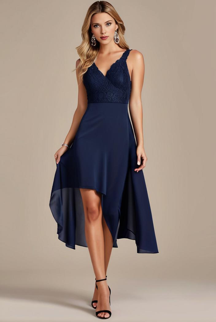 deep v neck lace chiffon bridesmaid dress with asymmetrical hem 128885