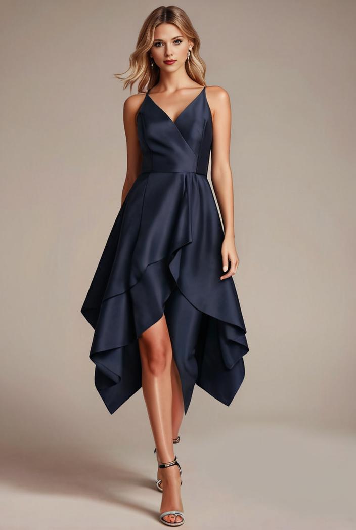 deep v neck lace chiffon bridesmaid dress with asymmetrical hem 128883