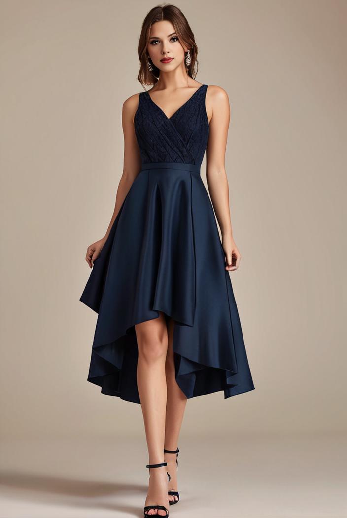 deep v neck lace chiffon bridesmaid dress with asymmetrical hem 128886