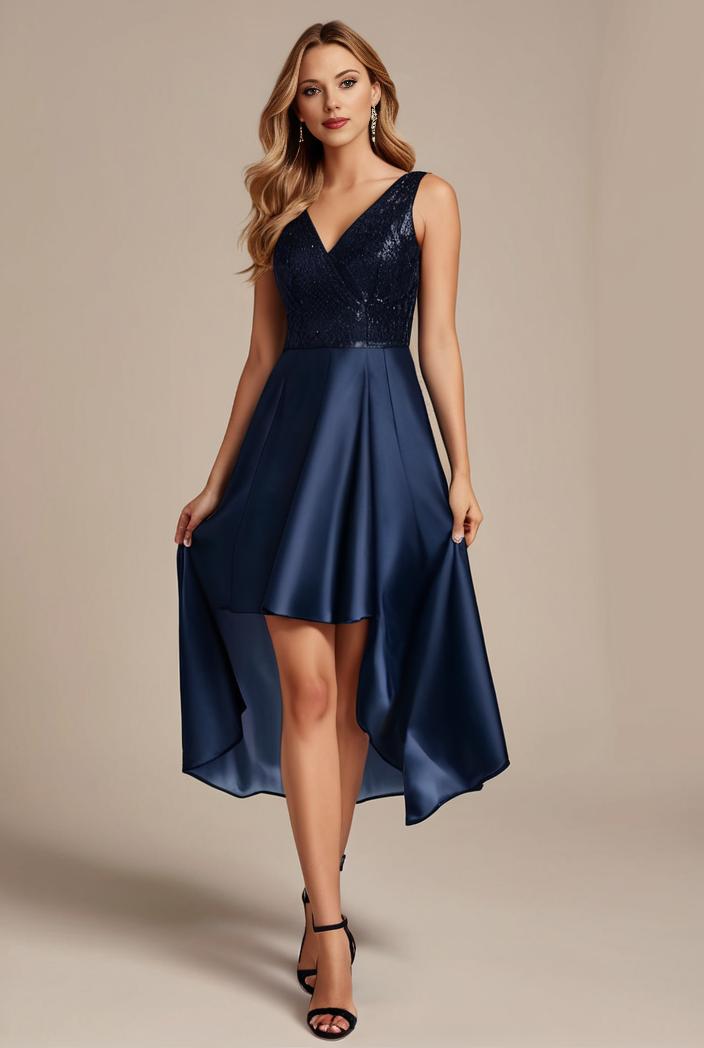 deep v neck lace chiffon bridesmaid dress with asymmetrical hem 128887