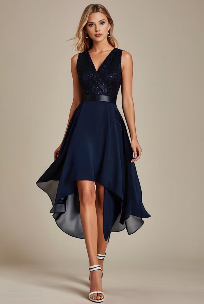 deep v neck lace chiffon bridesmaid dress with asymmetrical hem 128889