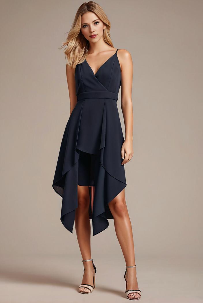 deep v neck lace chiffon bridesmaid dress with asymmetrical hem 128925