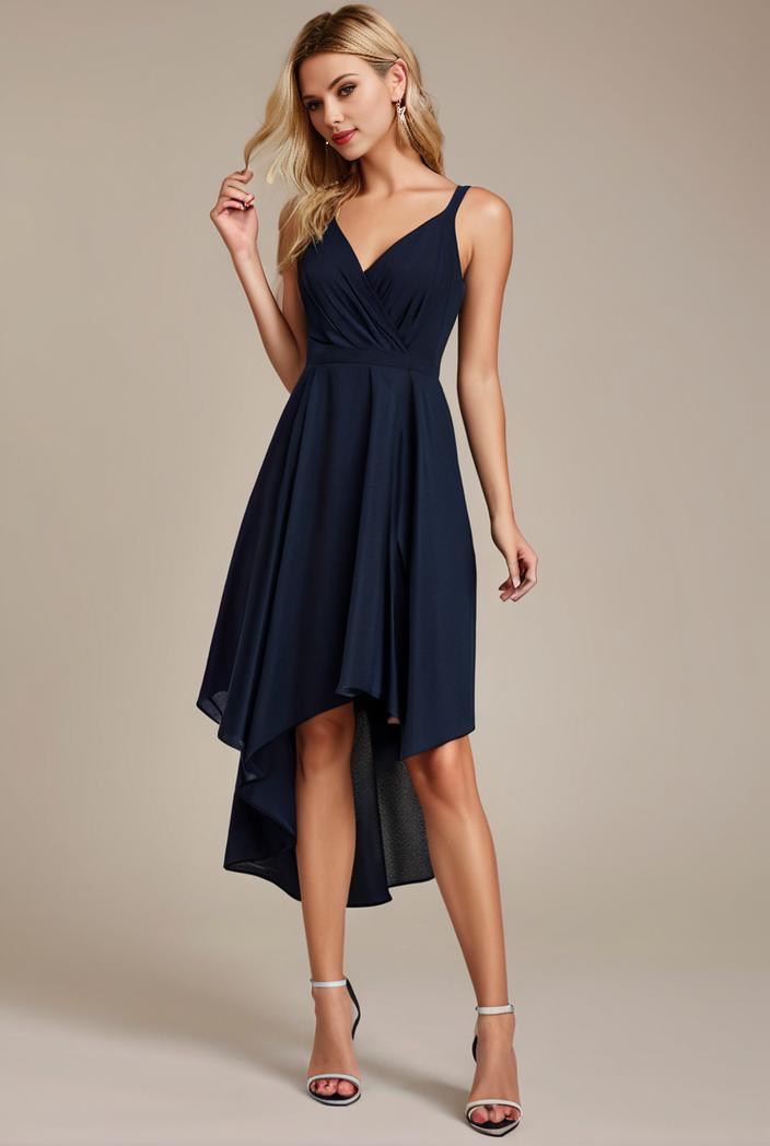 deep v neck lace chiffon bridesmaid dress with asymmetrical hem 128926