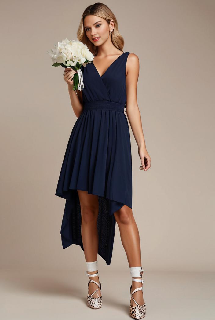 deep v neck lace chiffon bridesmaid dress with asymmetrical hem 128928