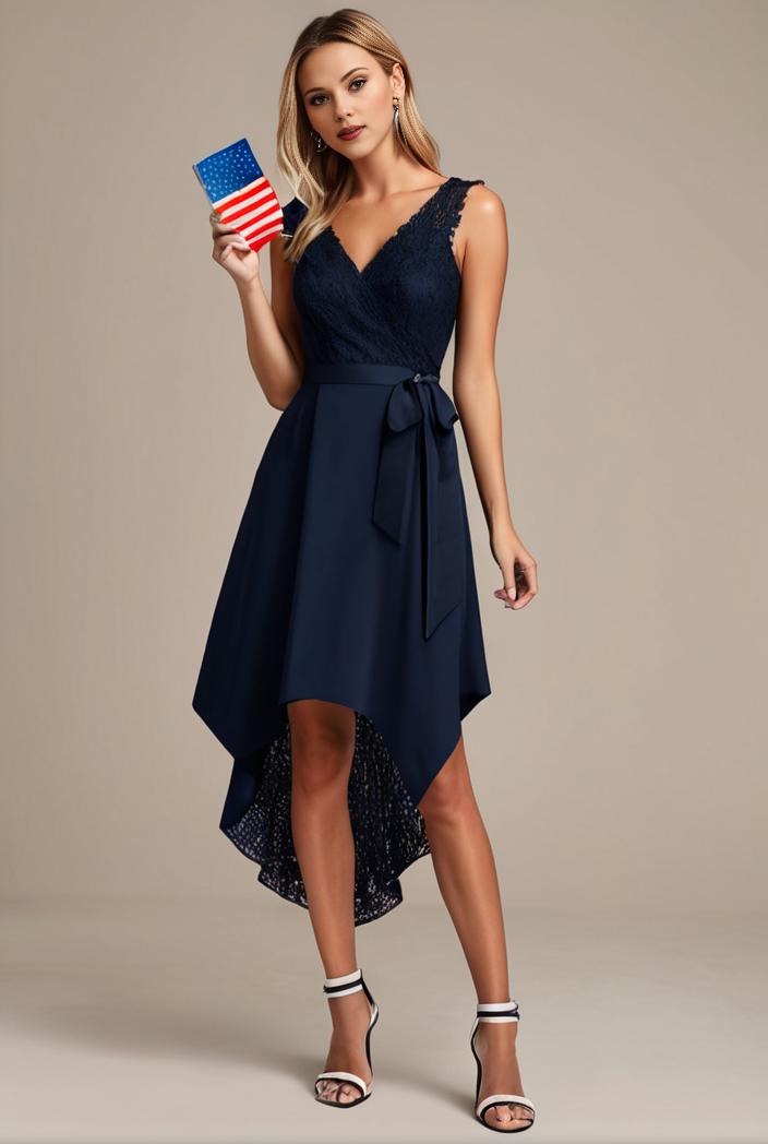 deep v neck lace chiffon bridesmaid dress with asymmetrical hem 128930