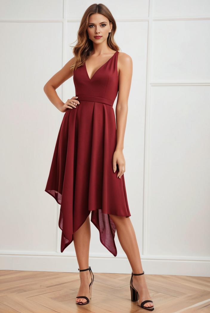 deep v neck lace chiffon bridesmaid dress with asymmetrical hem 128933
