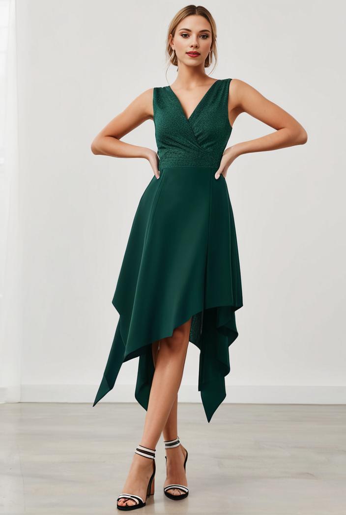 deep v neck lace chiffon bridesmaid dress with asymmetrical hem 128940