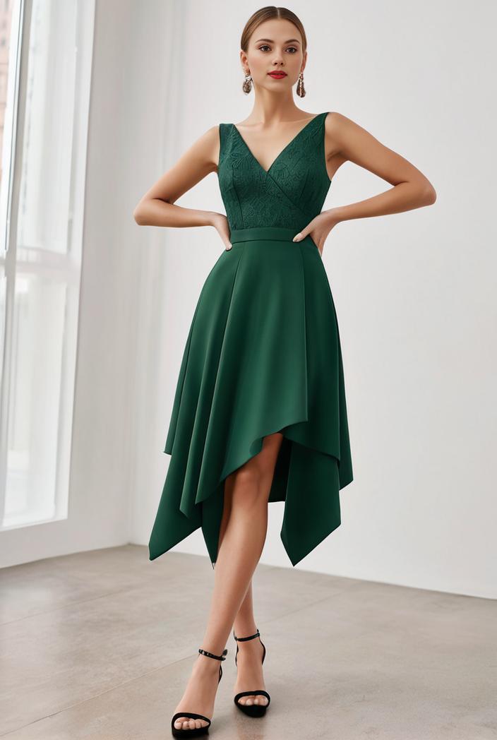 deep v neck lace chiffon bridesmaid dress with asymmetrical hem 128939