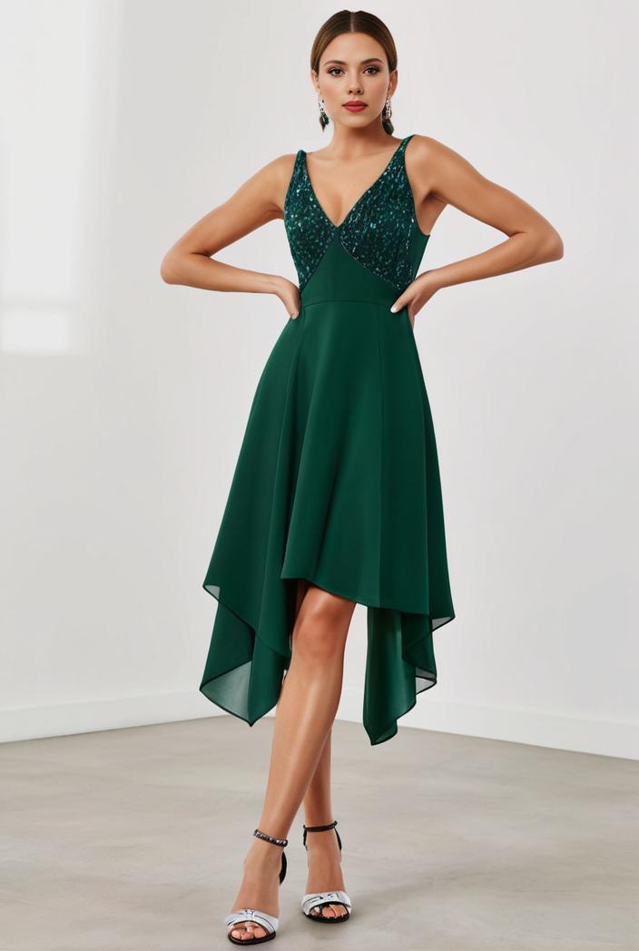 deep v neck lace chiffon bridesmaid dress with asymmetrical hem 128942
